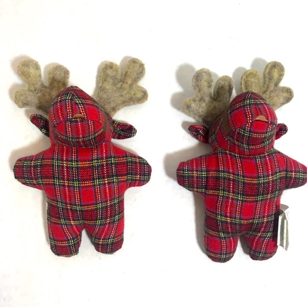 2 BNWOT Retired Vintage Red Plaid Flannel Reindeer Plush PRICE FIRM